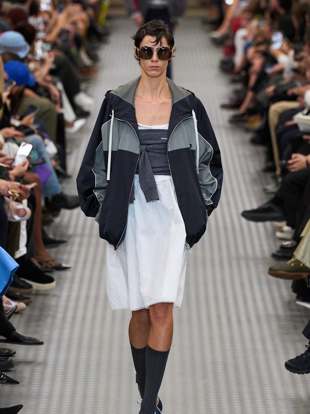 Miu Miu Black and Light Gray Colorblock Windbreaker - Picture 6 of 6